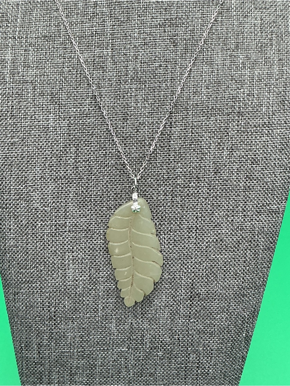 Jade Leaf Pendant Necklace - Sterling Silver 925